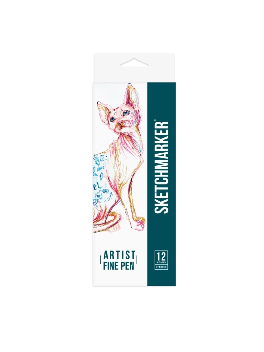 Набор капиллярных ручек Sketchmarker, Artist fine pen, Starter, 12 цветов - 
