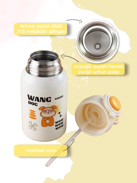 Bolalar uchun termos naychali, 550 ml, 650 ml, 680 ml