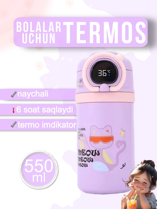 Bolalar uchun termos naychali, 550 ml, 650 ml, 680 ml