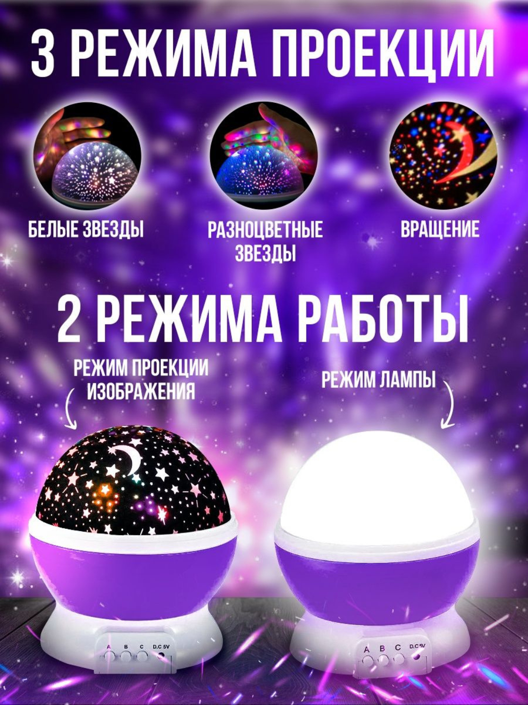 Детский ночник, проектор звездное небо, светодиодный, вращающийся ...