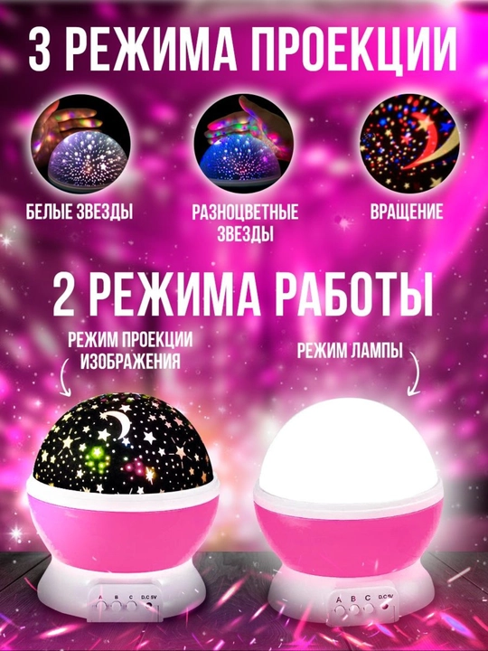 Ночник 3D проектор звездного неба, светильник светодиодный вращающийся, подарок ребенку