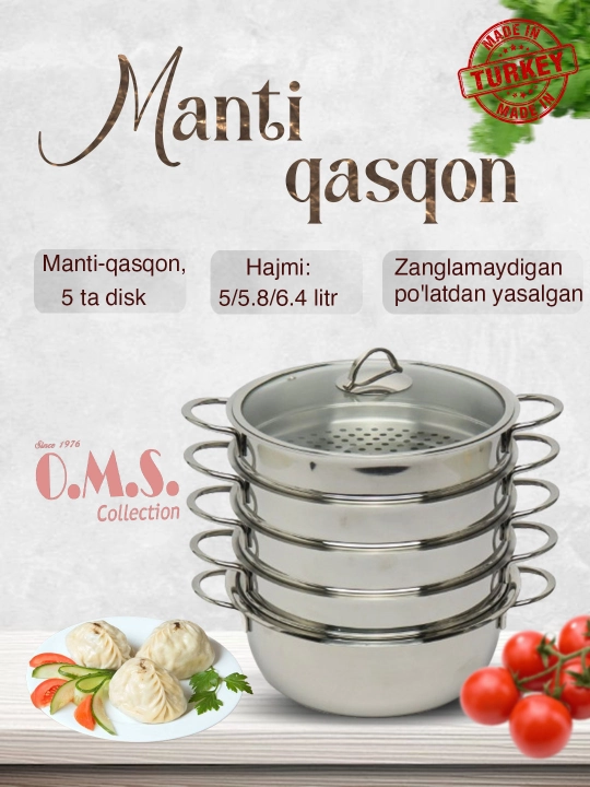 Mantiqozon, zanglamaydigan po‘latdan yasalgan, 5 qavatli