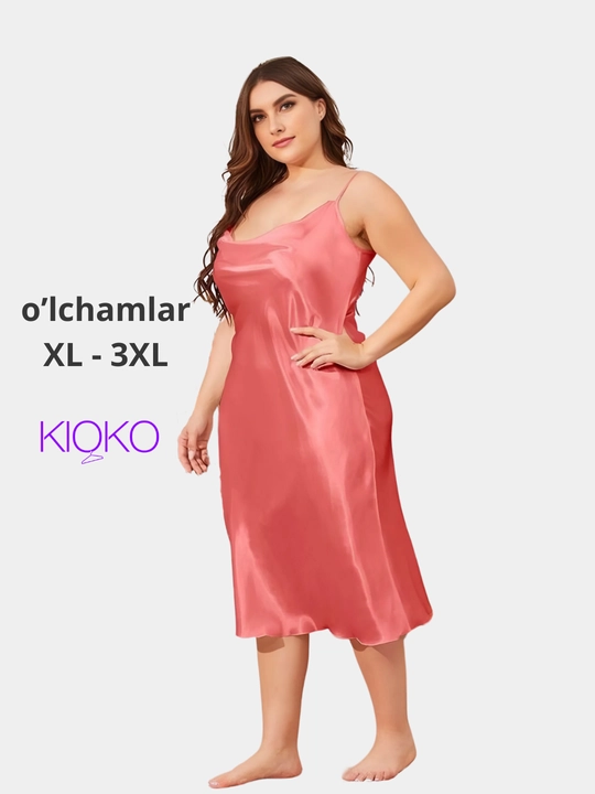 Ayollar ipakli tungi ko‘ylagi Kioko, katta o‘lchamli penyuар, uxlash uchun pijama - 