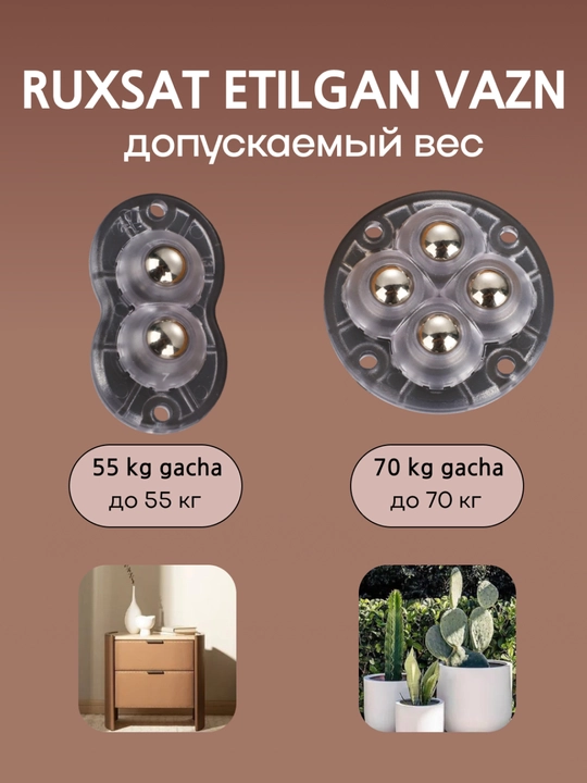 O'zi yopishqoq g'ildiraklar, to'plamda 4 dona