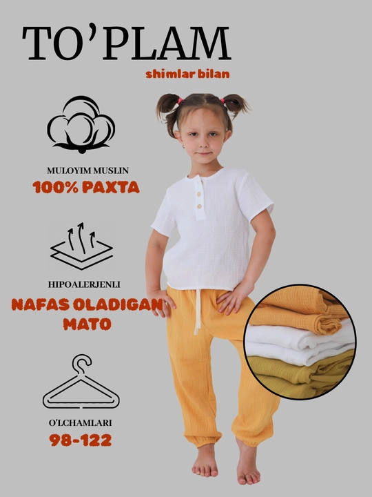 O'g'il va qizlar uchun muslin pijama to'plami - 