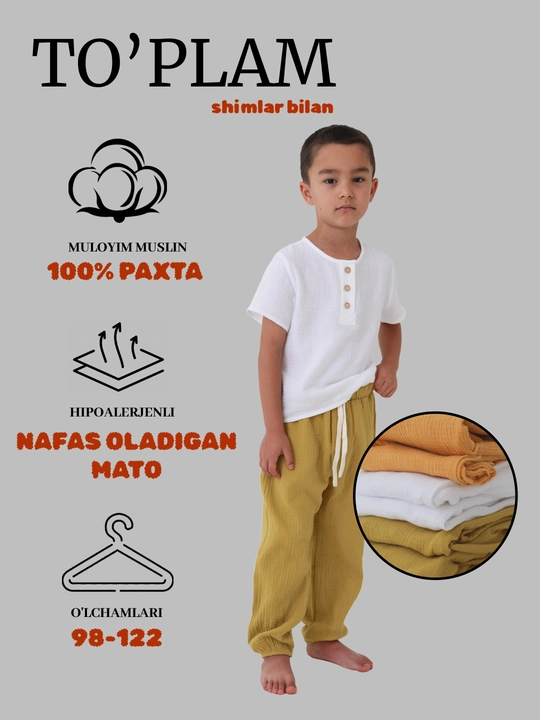 O'g'il va qizlar uchun muslin pijama to'plami - 