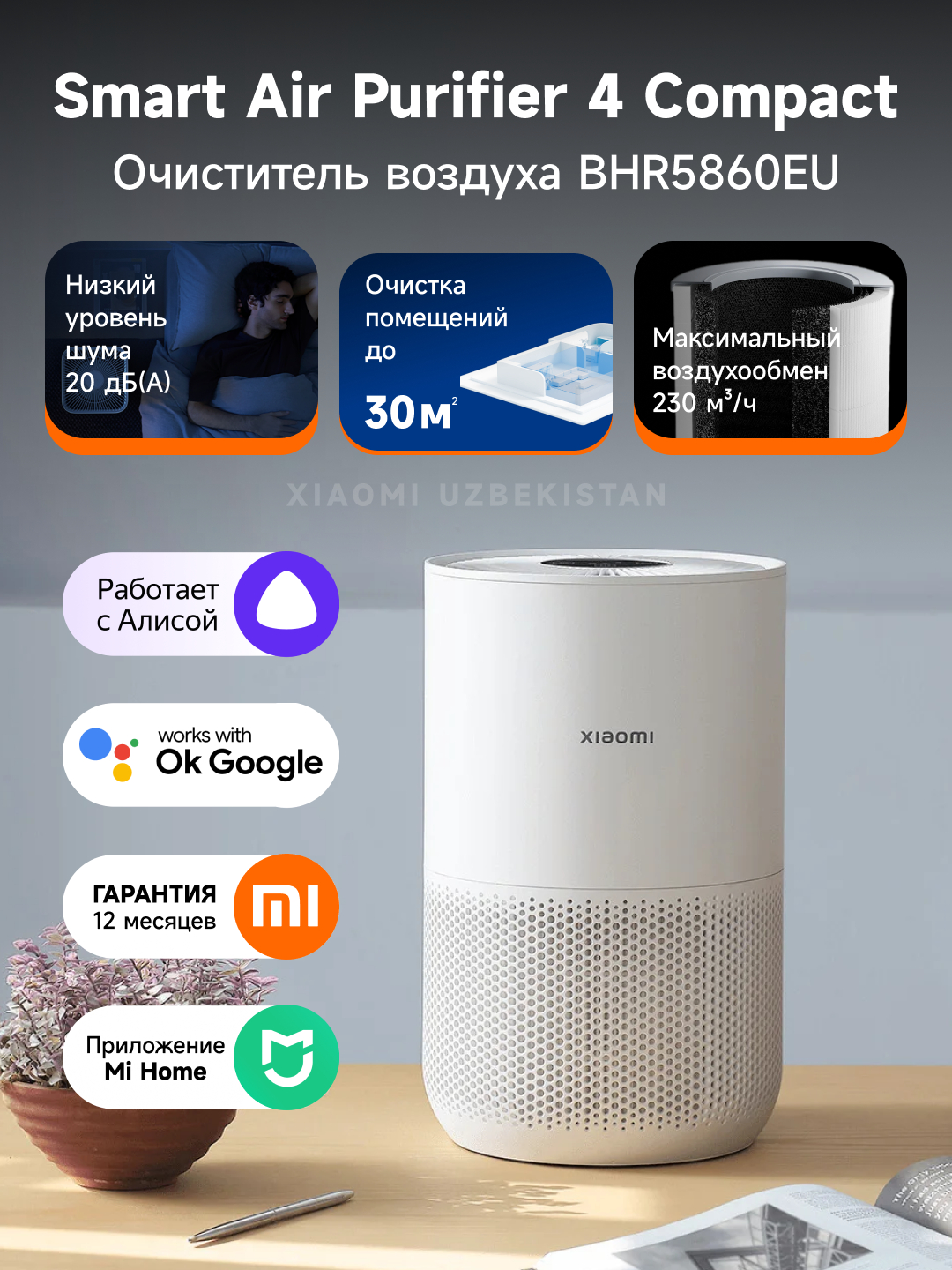 Очиститель воздуха Xiaomi Smart Air Purifier 4 Compact и фильтр, до 30 ...