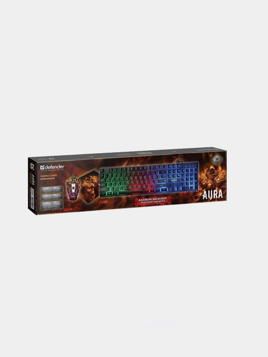 Игровой комплект 3 в 1 USB клавиатура+ USB мышь+ коврик Defender AURA с RGB подсветкой