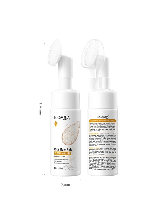BIOAQUA guruch ekstrakti bilan yuzni tozalash uchun ko'pik, cho'tka bilan, 120 ml