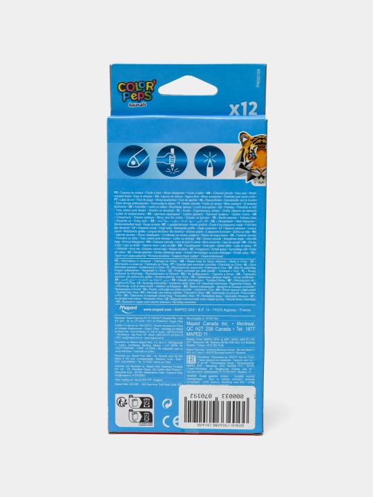 Rangli qalamlar Maped, 12 rang, Animals 832212