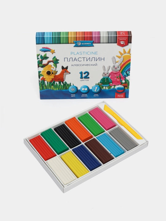 Пластилин GLOBUS Классический ПЛ12-06К, 12 цветов