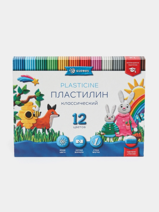 Пластилин GLOBUS Классический ПЛ12-06К, 12 цветов