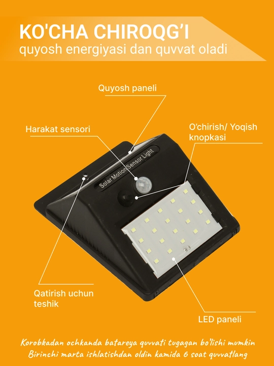 LED уличный фонарь, на солнечной энергии, с датчиком движения, светодиод 20