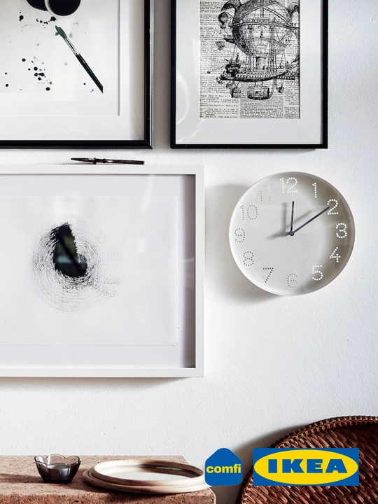 Devor soati IKEA Tromma, diametri 25 sm, past kuchlanish, oq, ofis va uy uchun