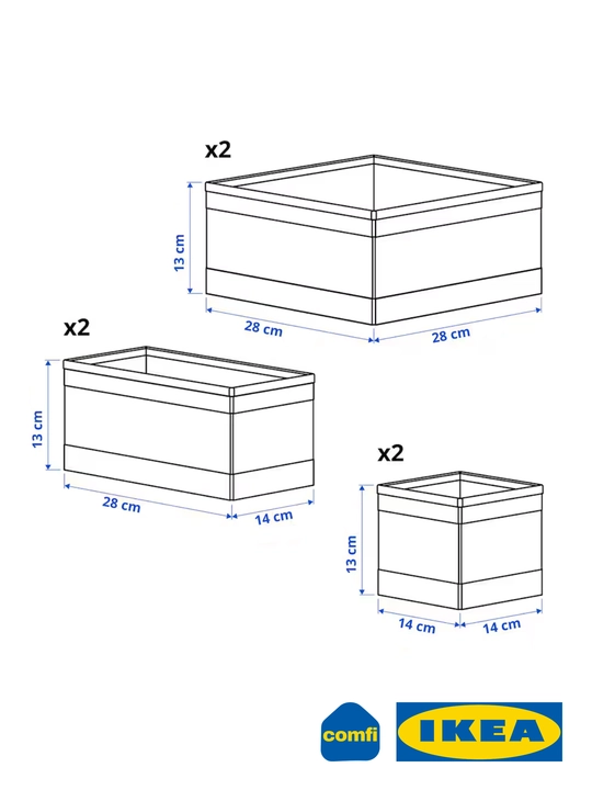 Набор 6 коробок органайзеров IKEA SKUBB, для хранения одежды, нижнего белья, носков