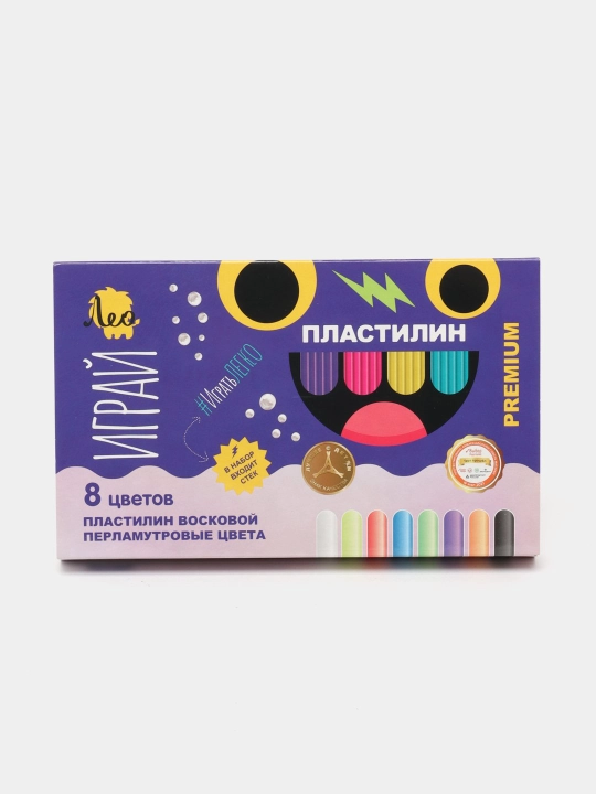 Пластилин Лео LPMCR-0108 "Играй", восковой, перламутровые цвета, 96 г, 8 цветов