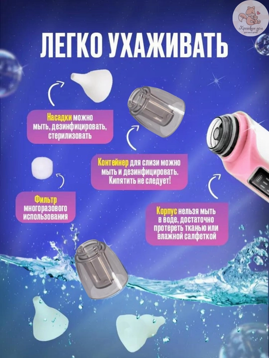 Аспиратор назальный детский электрический для носа с 6 режимами, USB, 10 фильтров