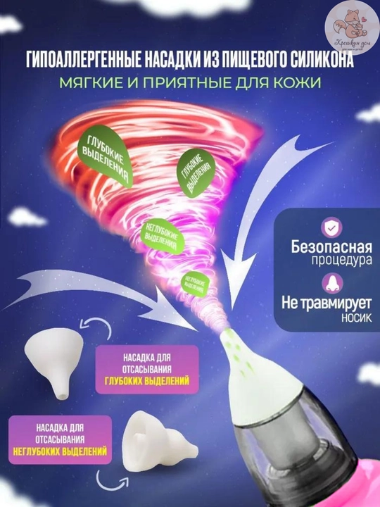 Аспиратор назальный детский электрический для носа с 6 режимами, USB, 10 фильтров