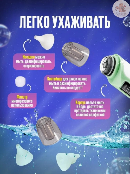 Аспиратор назальный детский электрический для носа с 6 режимами, USB, 10 фильтров