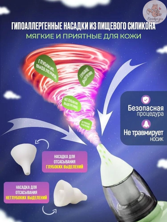 Аспиратор назальный детский электрический для носа с 6 режимами, USB, 10 фильтров