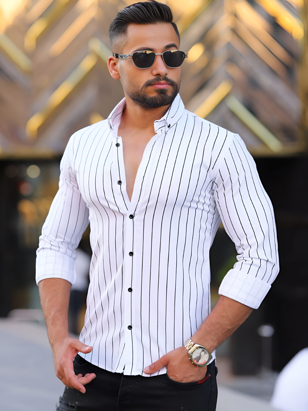 Рубашка мужская, классическая, приталенная, в полоску, Slim Fit купить ...