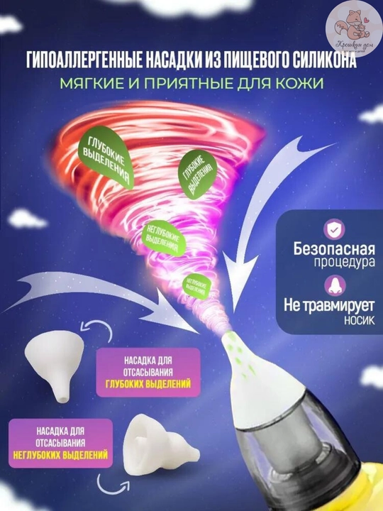Аспиратор назальный детский электрический для носа с 6 режимами, USB, 10 фильтров