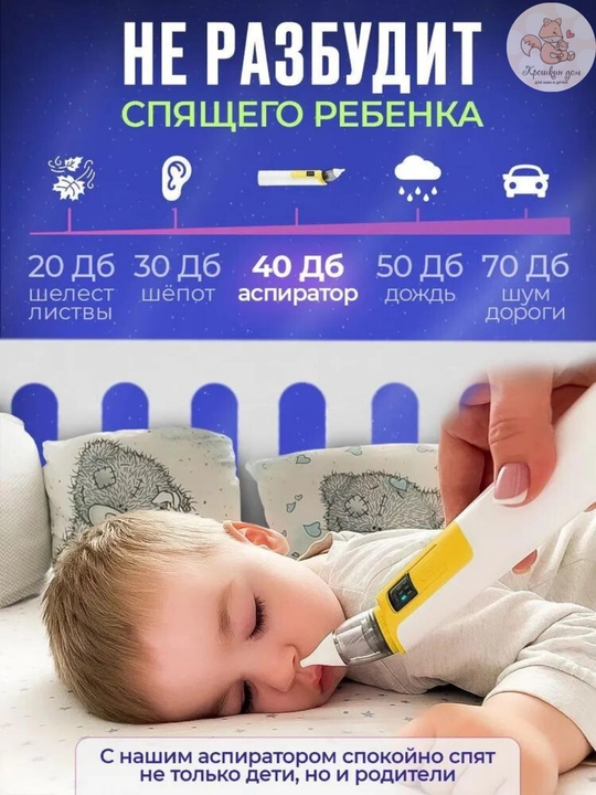 Аспиратор назальный детский электрический для носа с 6 режимами, USB, 10 фильтров