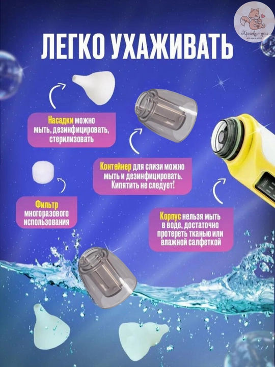 Аспиратор назальный детский электрический для носа с 6 режимами, USB, 10 фильтров