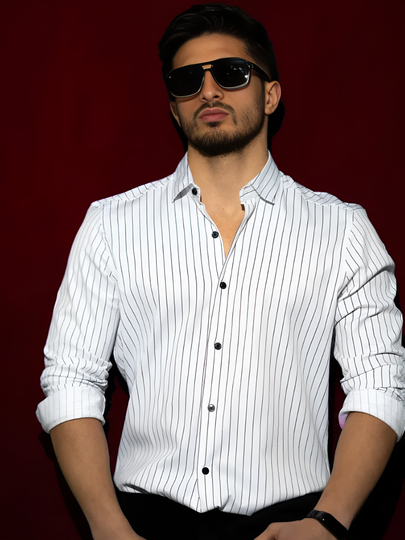 Erkaklar ko‘ylagi, klassik, belga yopishgan, yo‘l-yo‘l, bir xil rangli Slim Fit