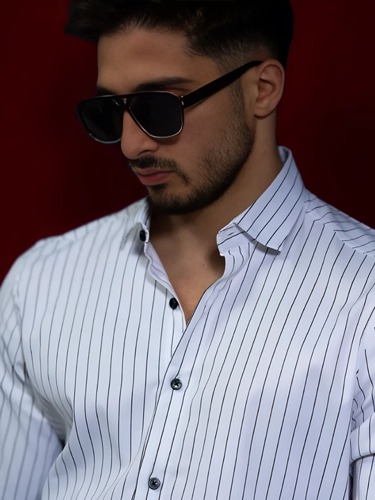 Erkaklar ko‘ylagi, klassik, belga yopishgan, yo‘l-yo‘l, bir xil rangli Slim Fit
