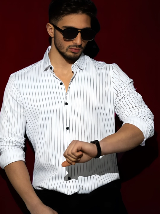 Erkaklar ko‘ylagi, klassik, belga yopishgan, yo‘l-yo‘l, bir xil rangli Slim Fit