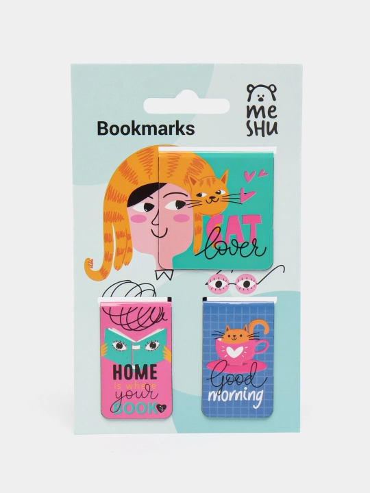 Закладки магнитные для книг, 3 шт, MESHU "Cat lover"
