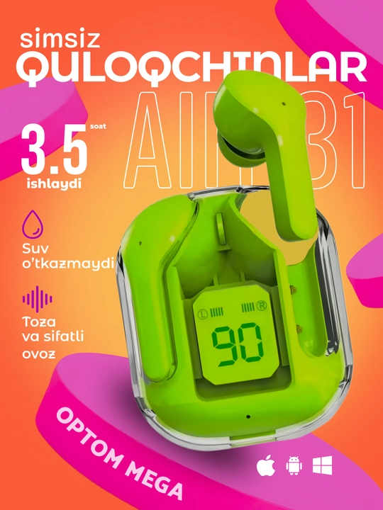 Simsiz quloqchilar, displeyli, mikrofonli va shovqinni kamaytiradi