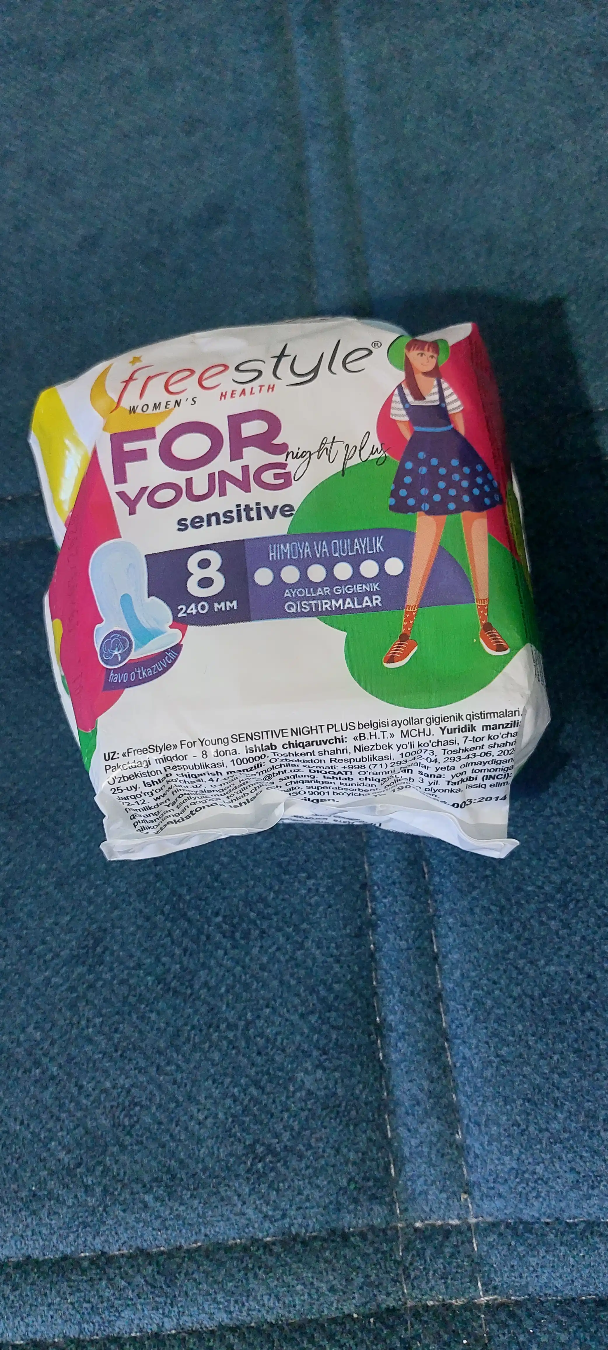 Young Sensitive Night Plus Free Style For gigienik prokladkalar, 8 dona