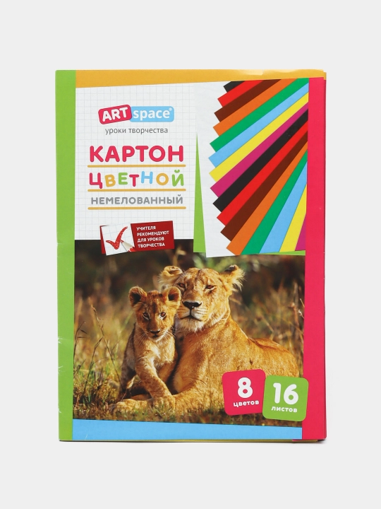 Rangli karton A4, ArtSpace, 16 varaq, 8 rang, qoplamasiz, papkada