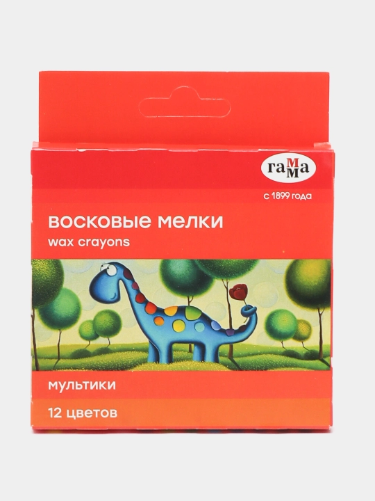 Мелки восковые гамма "Мультики", 12 цв., круглые, картон, европодвес - 