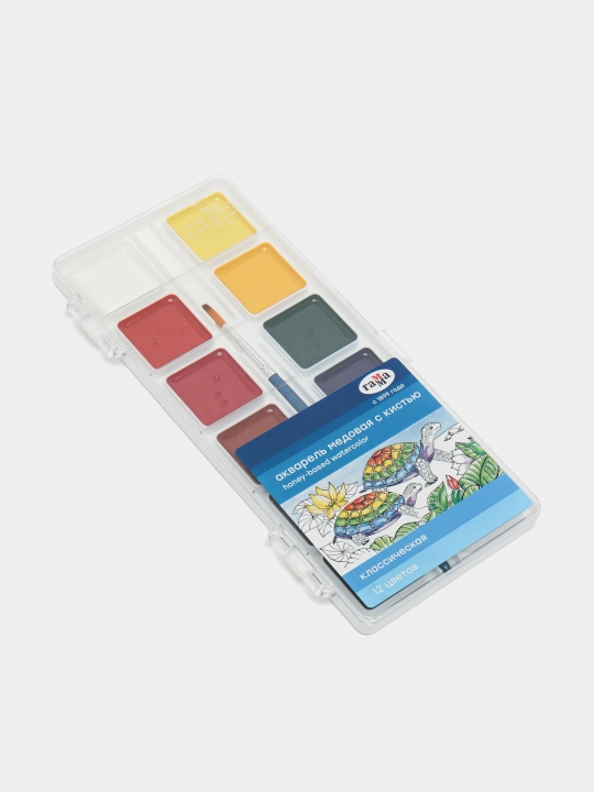Akvarel Gamma Klassik, asal, 12 ta rangli, cho'tka bilan, plastik qadoqli