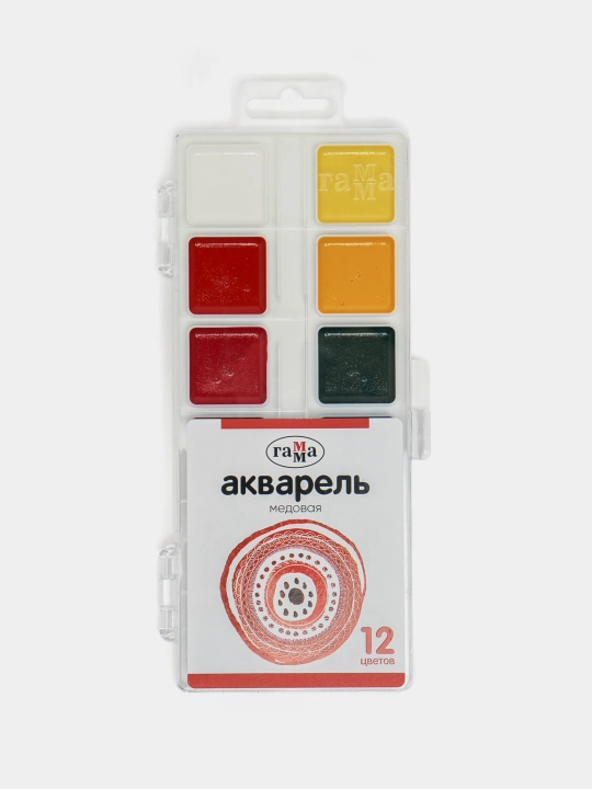 Akvarel Gamma, asal, 12 rang, cho'tkasiz, plastmassa, evro to'xtatib turish