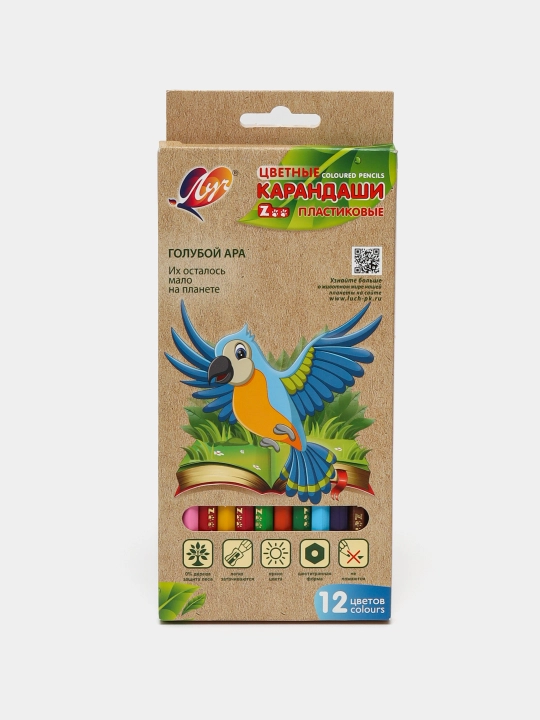 Rangli olti burchakli qalamlar "ZOO", 12 rang, plastmassa