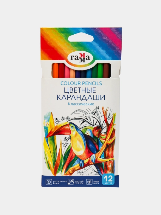 Rangli qalamlar "Klassik", 12 rang, o‘tkirlangan, karton quti, evroosma