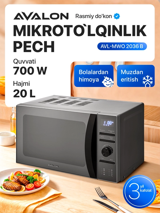 Mikroto'lqinli pech AVALON AVL-MWO 2036 B (20 litr) - 