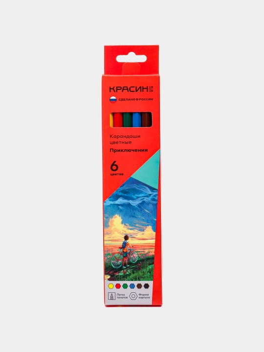 Rangli qalamlar Krasin "Adventures", 06 rang, olti burchakli, o'tkir, karton, evro kulon - 