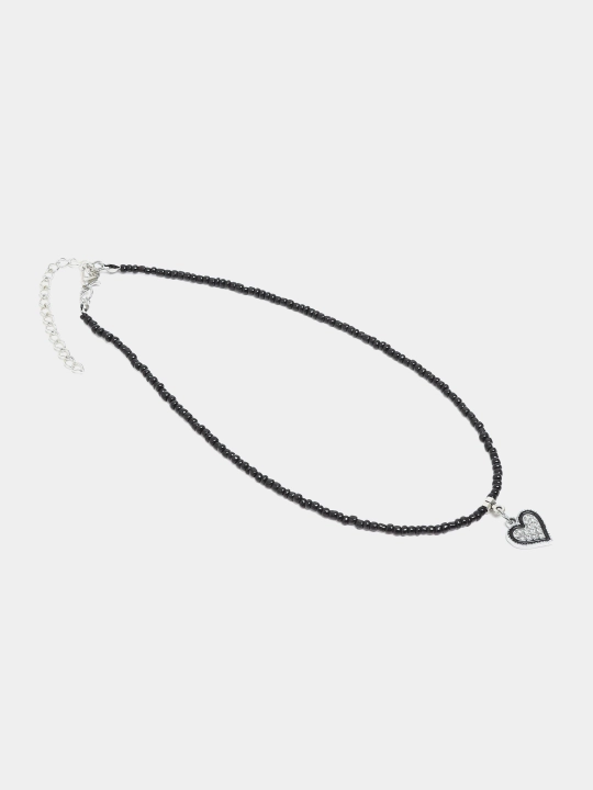 Choker, toshli yurak bilan qora munchoqlardan - 