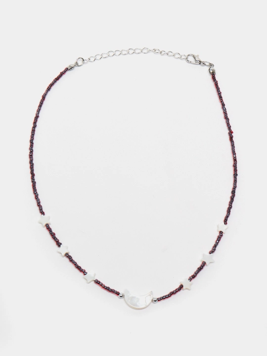 Marvarid yulduzlari va oy bilan granat munchoqlardan yasalgan choker - 