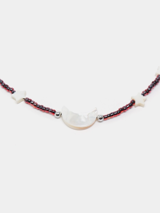 Marvarid yulduzlari va oy bilan granat munchoqlardan yasalgan choker
