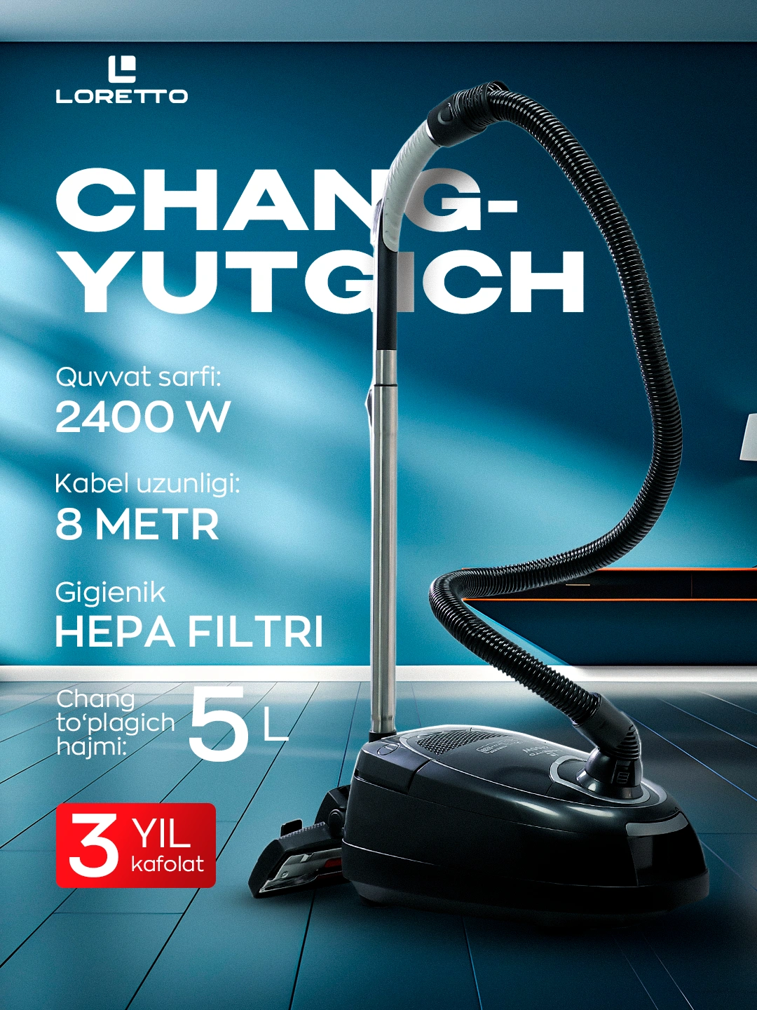 Пылесос Loretto LVC-2401BL, 2400 Вт за 1450000 сум со скидкой 24%. Uzum Market