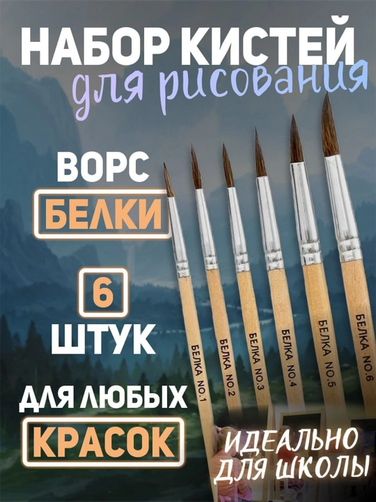 Tabiiy cho'tkalar to'plami Belka, 6 dona, 1, 2, 3, 4, 5, 6, Camis-C NB-760