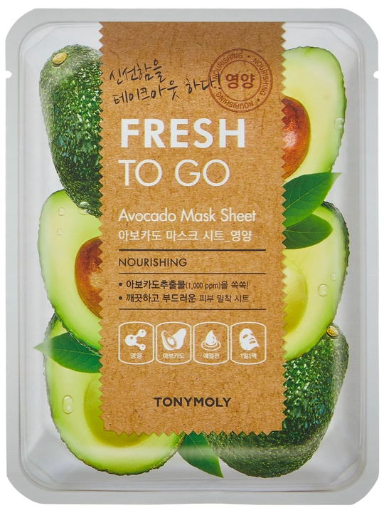 Matoli yuz niqobi TONY MOLY FRESH TO GO 25g, namlantirish, tekstura, Koreys parvarishi