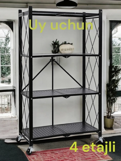 Напольный металлический стеллаж на колесиках, со складными полками, для кухни, 3/4/5 полок — UYROZ-STEELAJ-ШОКОЛ