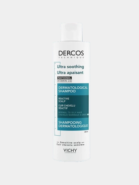 Tinchlantiruvchi shampun-parvarish, Vichy DERCOS, oddiy va yog'li sochlar uchun sulfatsiz, 200 ml
